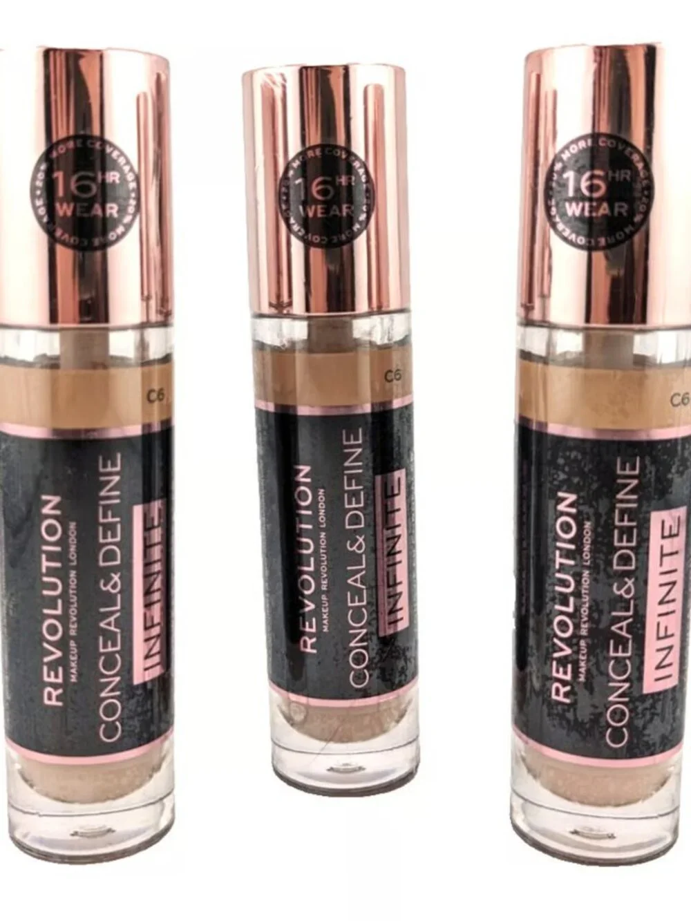 Makeup Revolution Conceal & Define Infinite Longwear Concealer XL 9ml C1 3 Pack